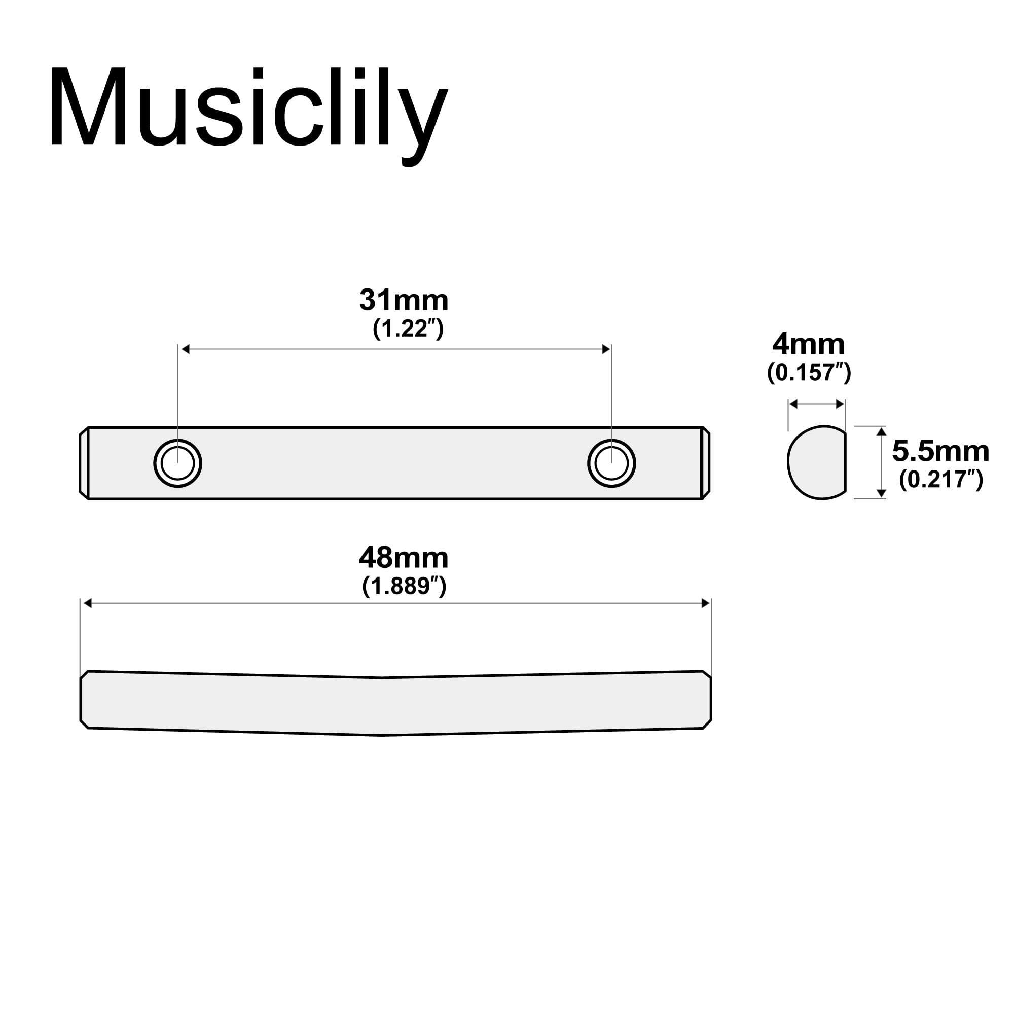 Musiclily Pro 48mm Brass Guitar String Retainer Bar Trees Guides for Floyd Rose Double Locking Tremolo Bridge System, Gold